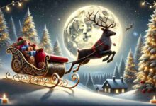 reindeer with santa sleigh