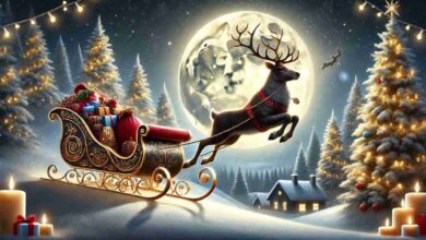 reindeer with santa sleigh