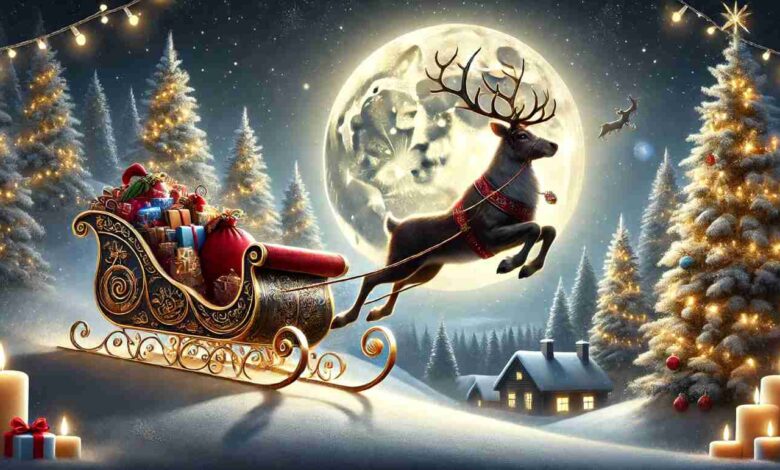 reindeer with santa sleigh